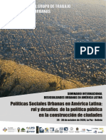 Convocatoria IV Seminario Internacional Desigualdades Urbanas -  28 al 30 de octubre de 2020 - La Paz, Bolivia