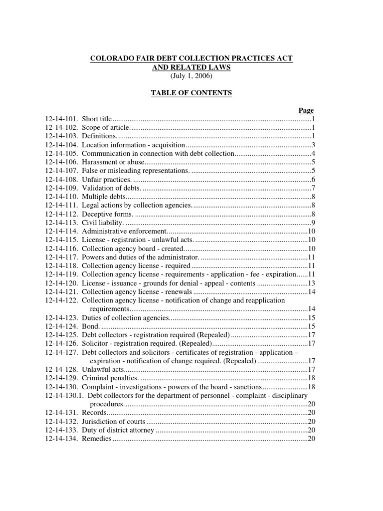 Colorado Fair Debt Collection Laws | PDF | License | Debt