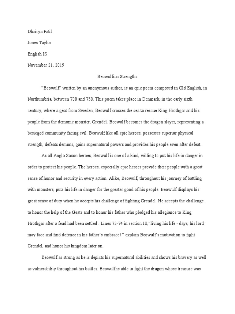 beowulf dragon essay