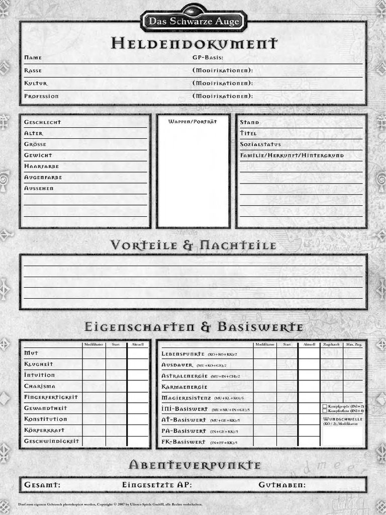 Wege Der Helden - Heldendokument Edit - 20b4 | PDF