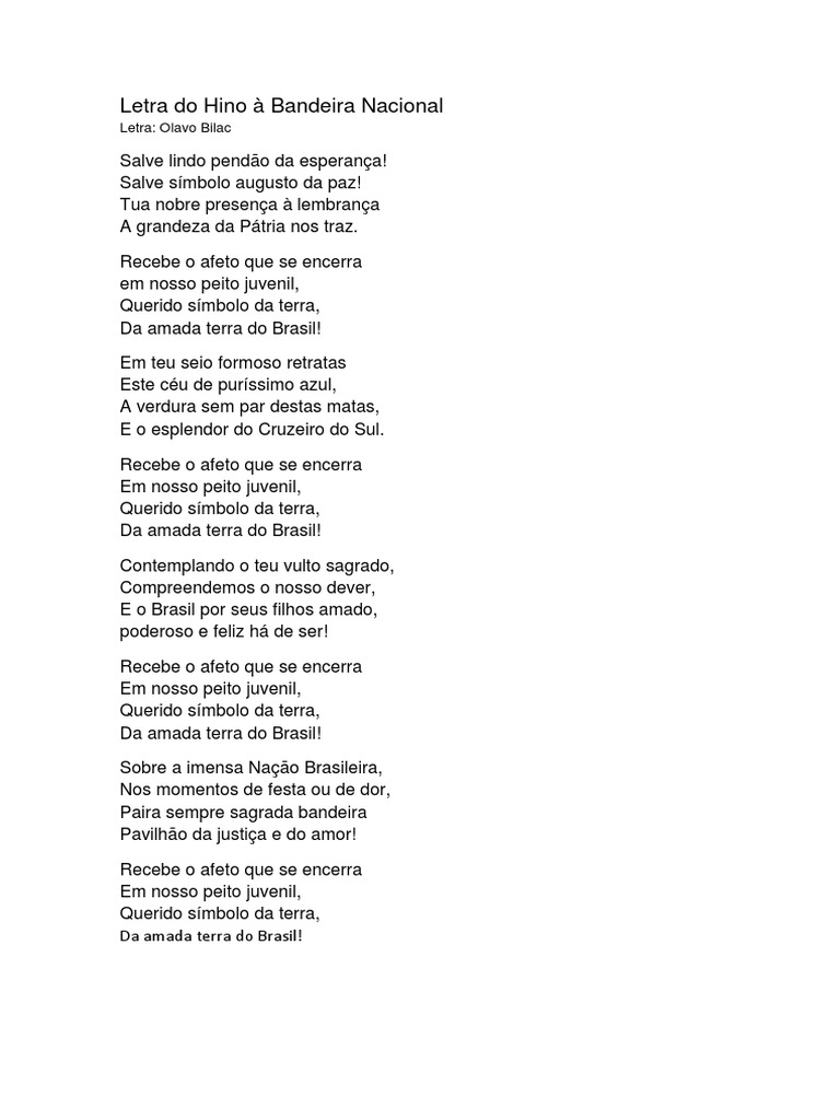 Letra Do Hino A Bandeira Nacional PDF | PDF
