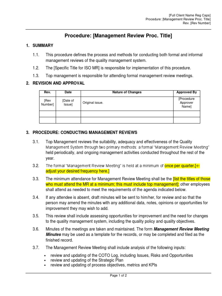 Management Review Procedure Overview | PDF | Quality Management ...