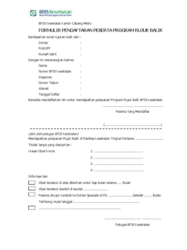 Formulir Rujuk Balik BPJS Kesehatan | PDF