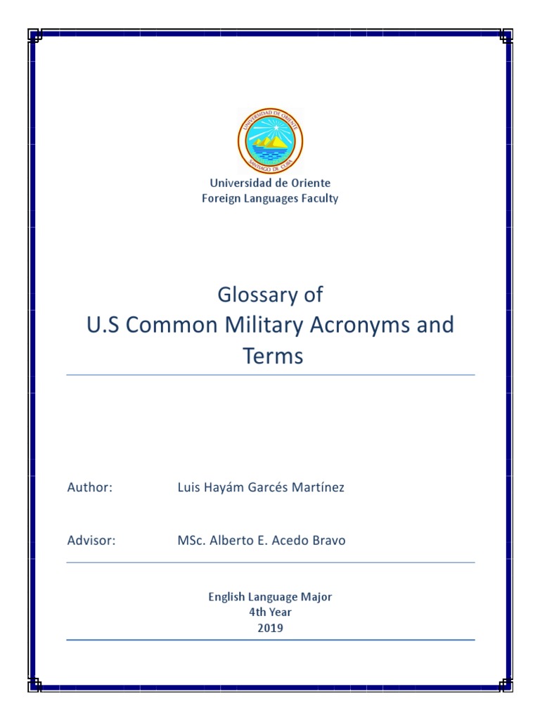 Glossary of U.S Common Military Acronyms and Terms PDF PDF United