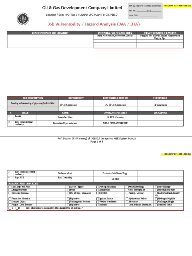 Job Hazard Analysis for Loading and Unloading Pipe Scrap Using a ...