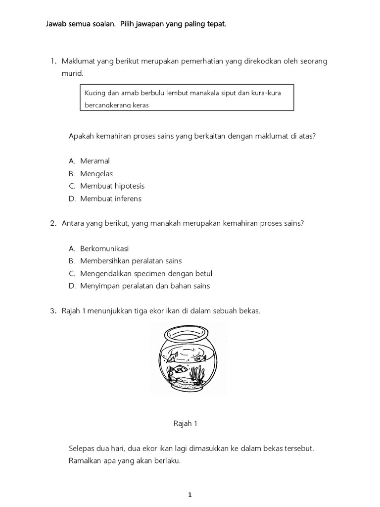 Ujian 1 Sains Kertas 1 Tahun 4 Lengkap Mac 30 Soalan Pdf