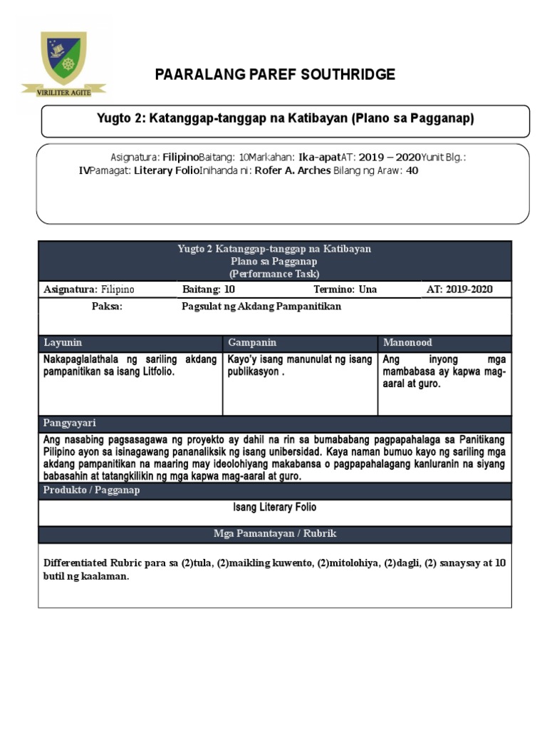 Blueprint - Pagsulat NG Litfolio | PDF