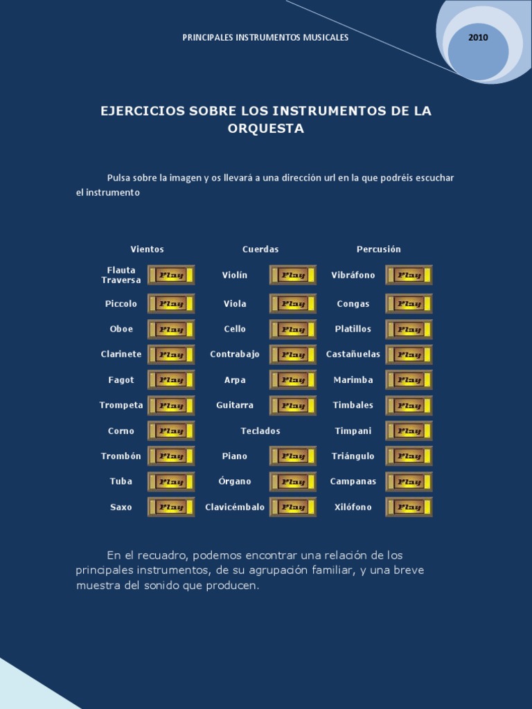 Instrumentos de la Orquesta Sinfónica | PDF | Instrumentos musicales ...