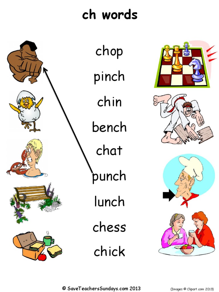 CH Phonics Activities Match The Image To The Word (Draw A Line) PDF