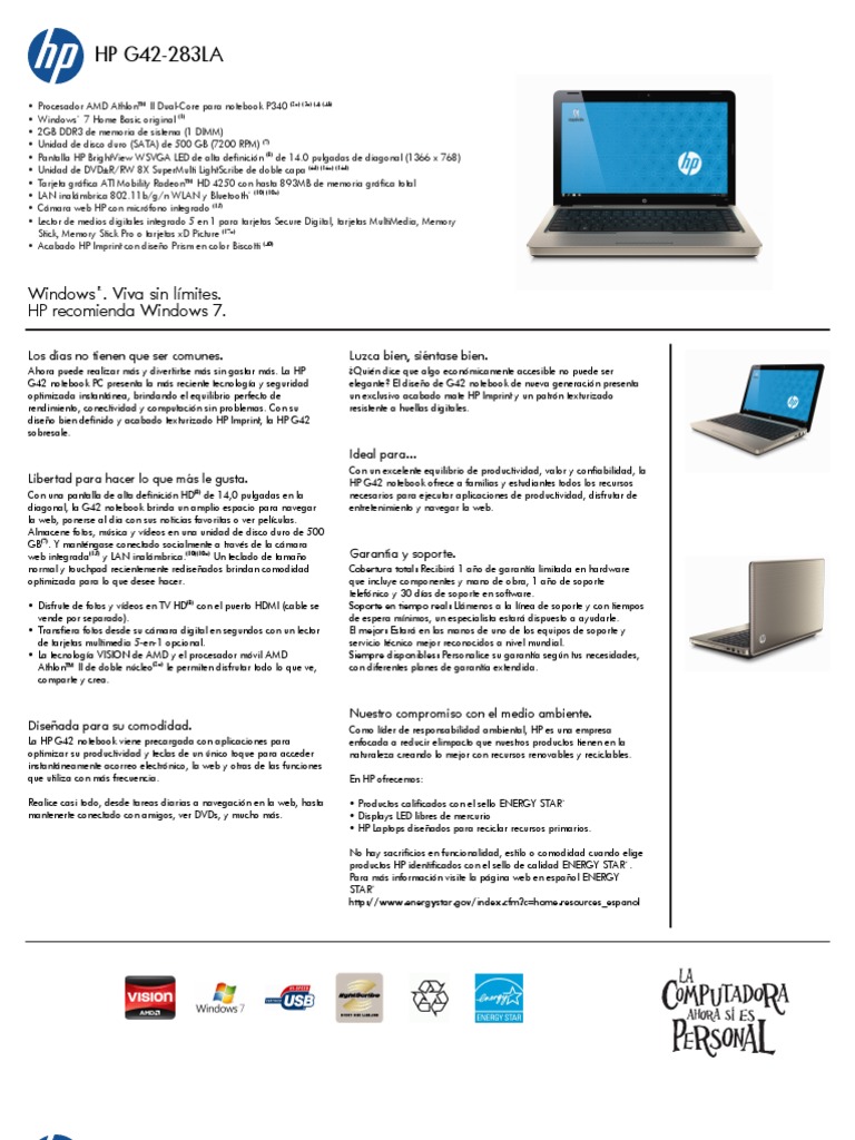 HP G42283LA Windows Viva Sin Límites. HP Windows 7 PDF