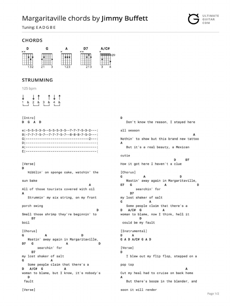 Margaritaville Chords PDF