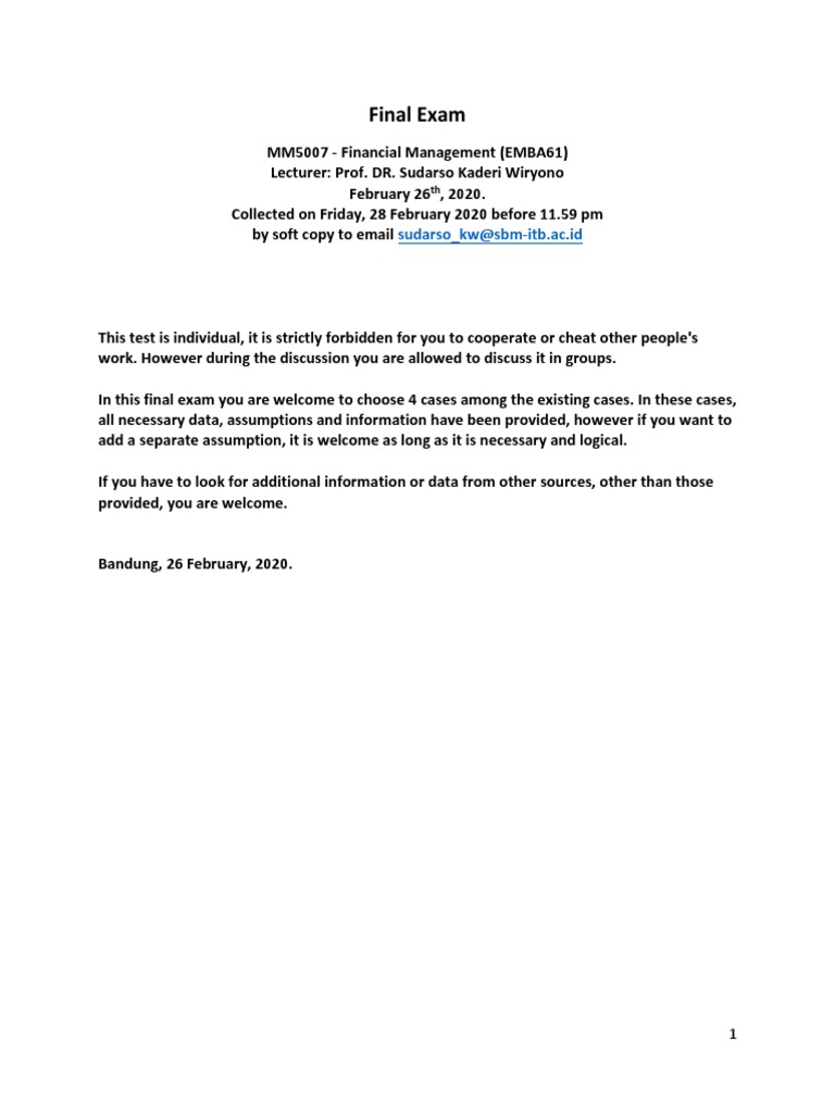 Financial Management Final Exam Guide | PDF