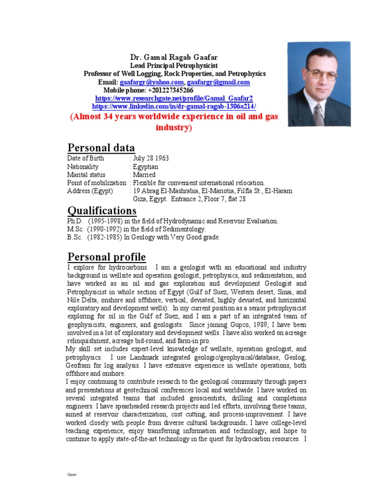 Dr. Gamal Ragab Gaafar: Petrophysics Expert | PDF