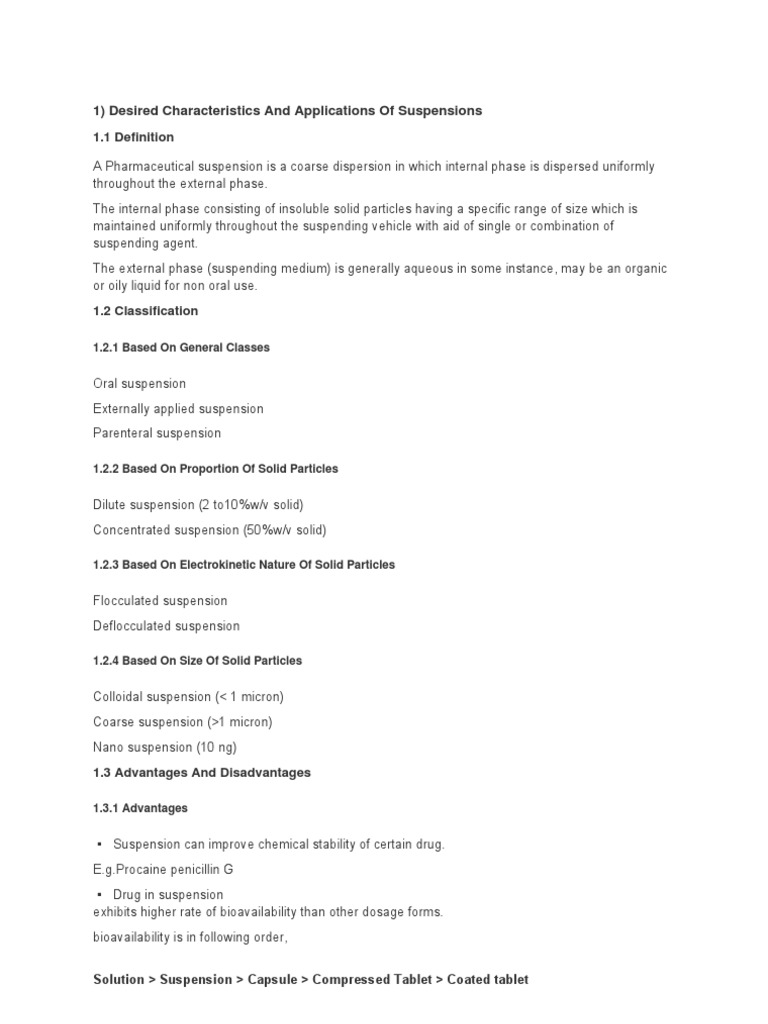 1) Desired Characteristics and Applications of Suspensions 1.1