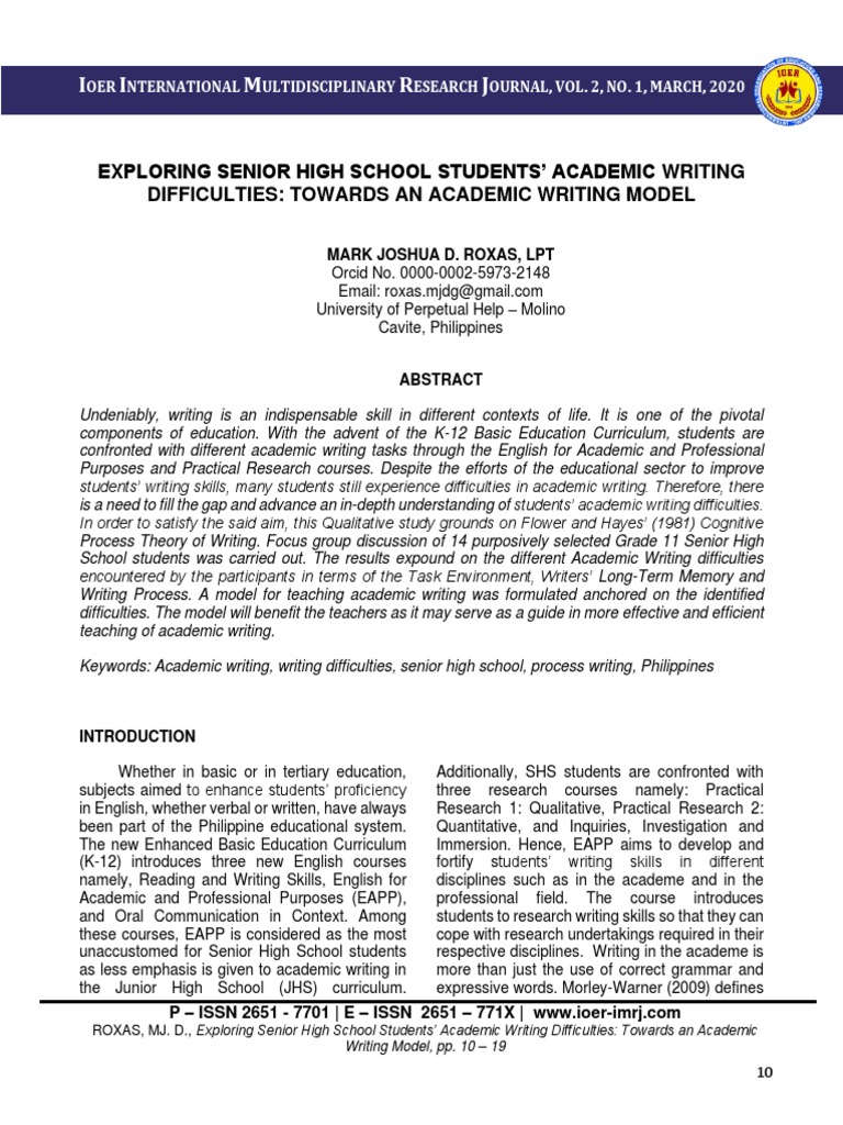 Exploring Senior High School Students' Academic Writing Difficulties ...