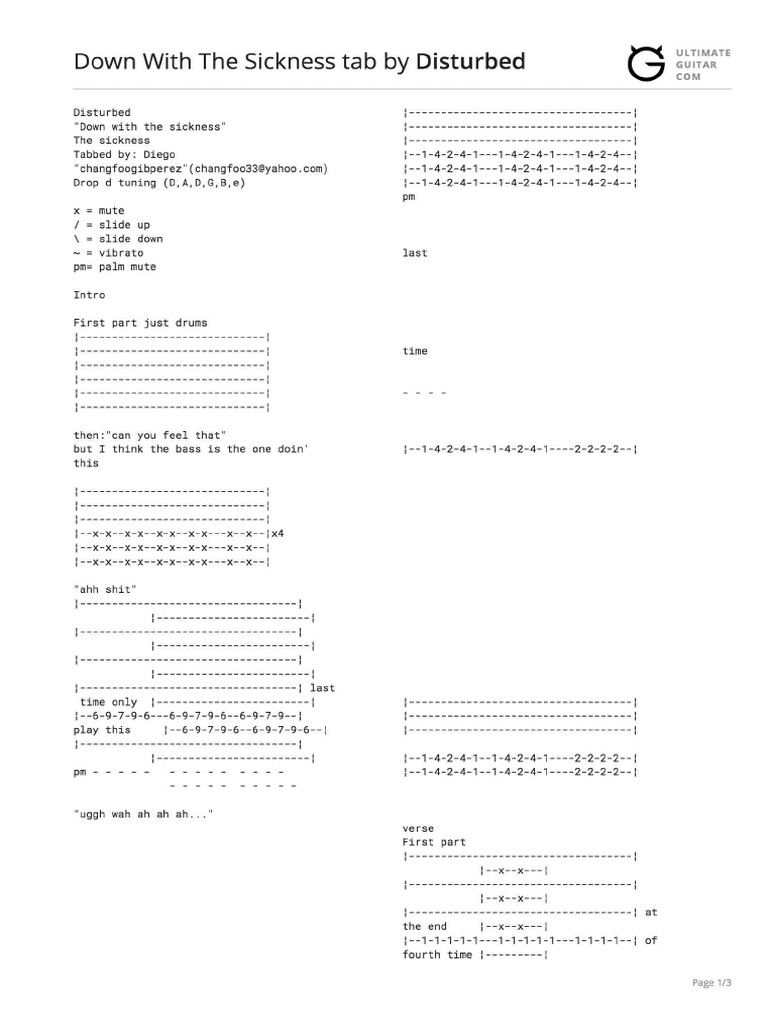 Down With The Sickness Tab PDF