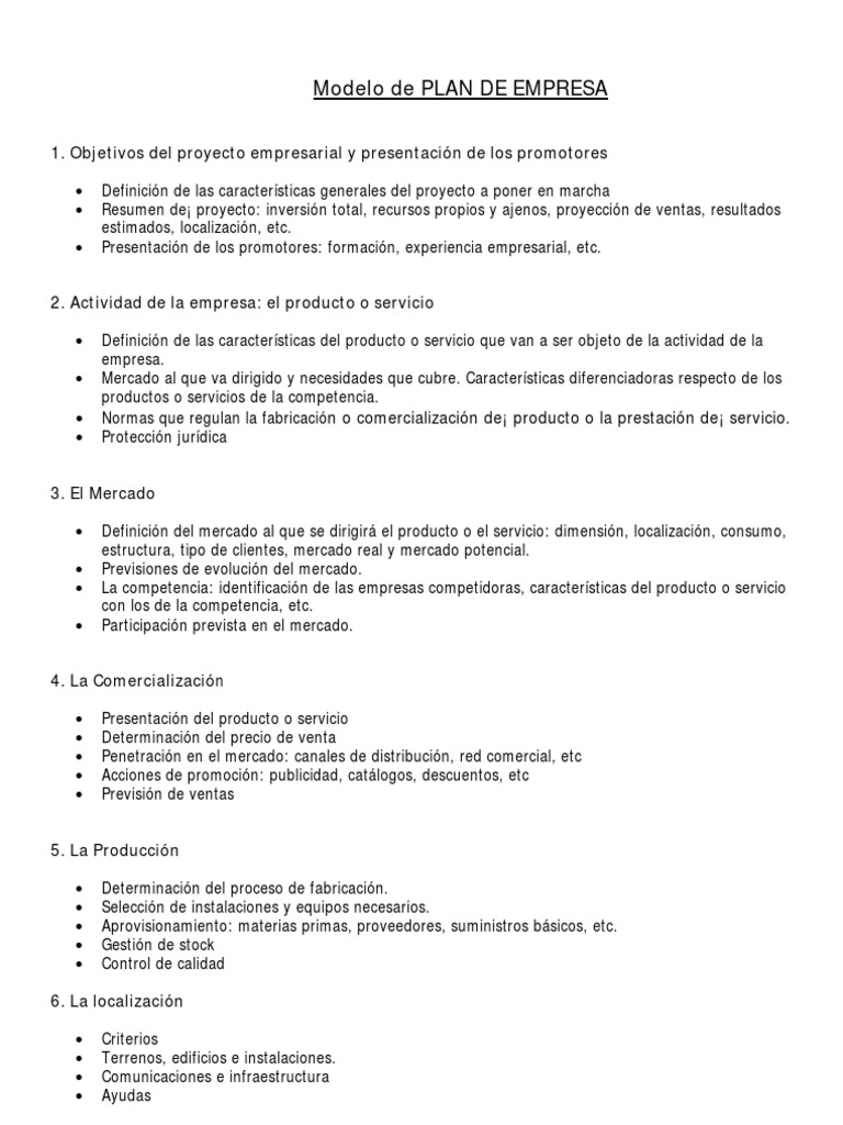 Modelo De Plan De Empresa Descargar Gratis PDF Presupuesto 