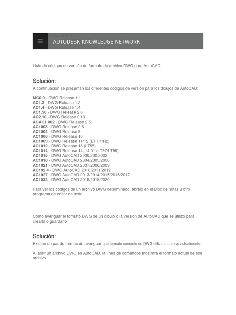 Códigos de versión DWG para AutoCAD | PDF | Informática