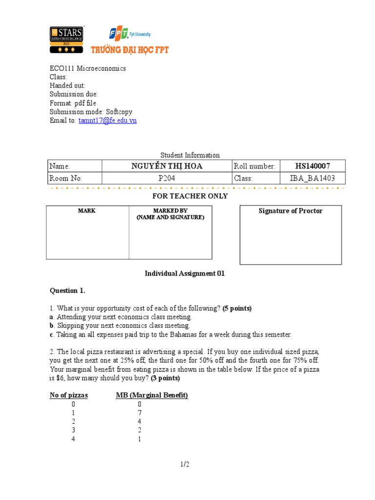 ECO111 Assignment1 | PDF | Economics | Prices