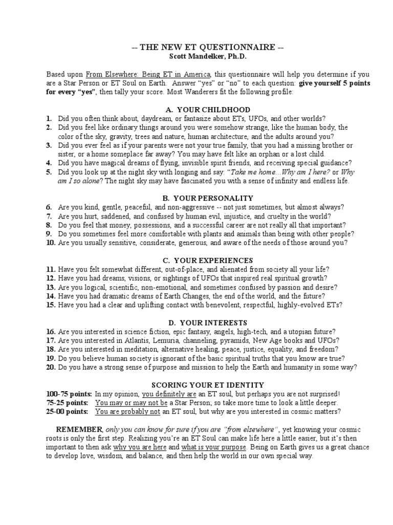 ET Soul Identification Questionnaire | PDF | New Age | Atlantis