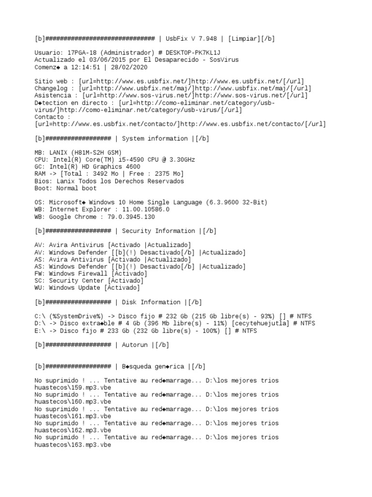 Informe de UsbFix V 7.948 y Análisis de Sistema | PDF | Microsoft Excel ...