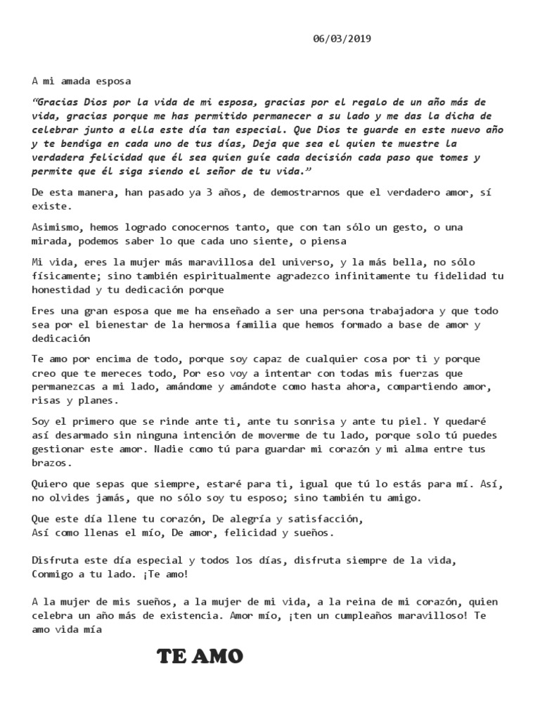 Carta Cumple Esposa | PDF, image size:768x1024