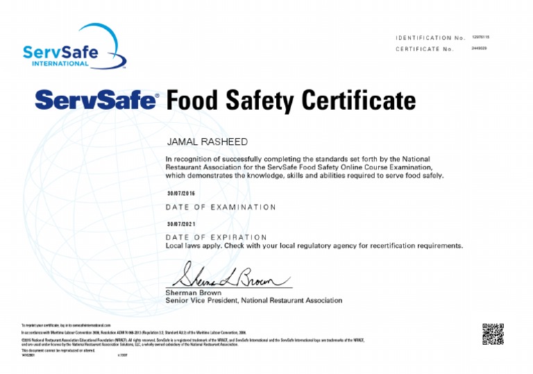 Servsafe Certificate