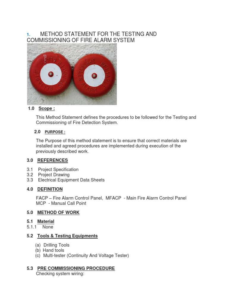 Fire Alarm System Testing Method Statement | PDF | Volt | Telephone
