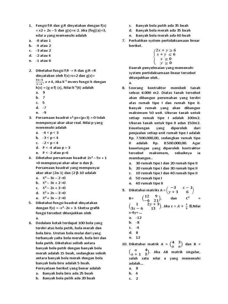 Soal Matematika dan Fungsi Kuadrat | PDF