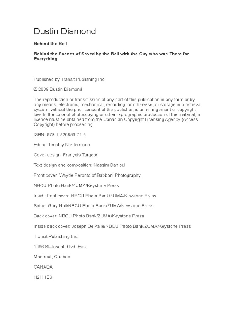 Dustin Diamond Behind The Bell PDF