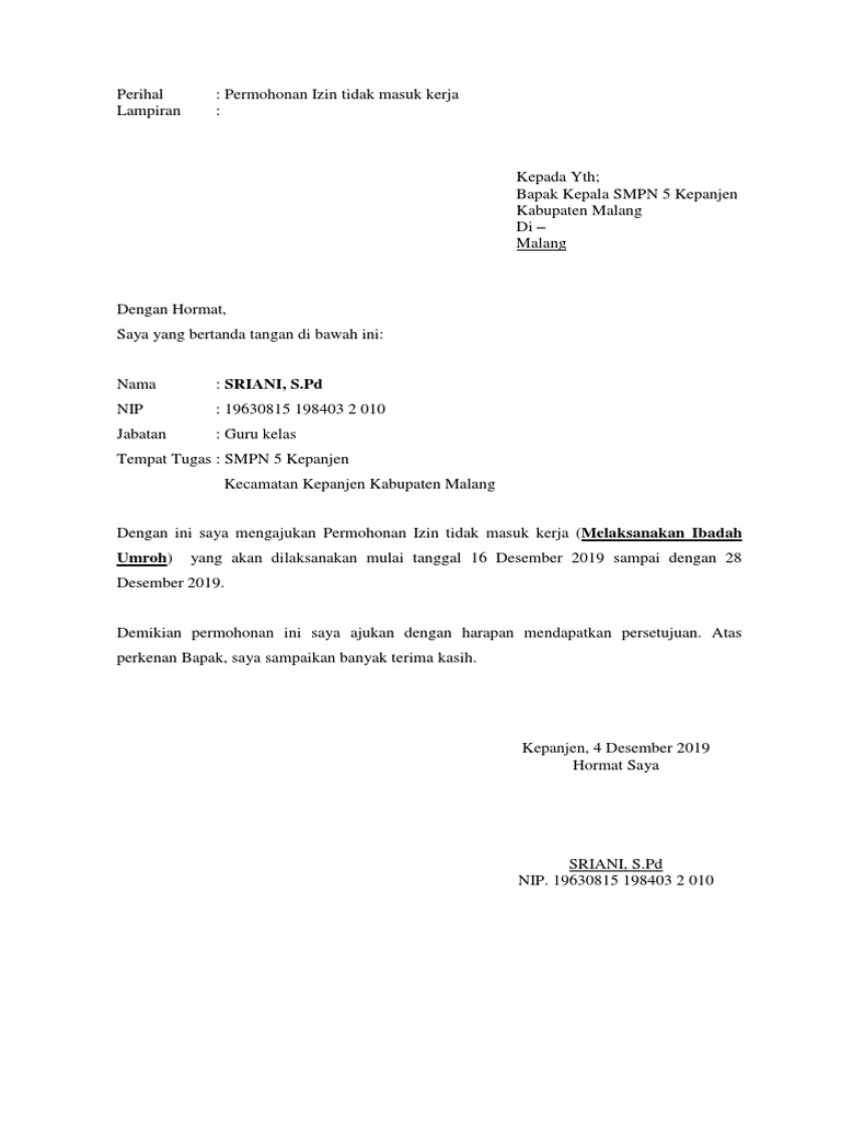 Surat Izin Cuti Umroh | PDF
