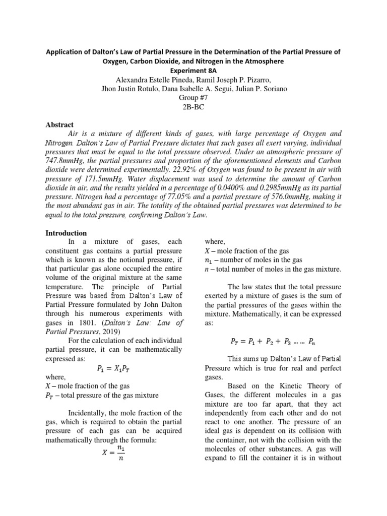 Dalton's Law: Partial Pressure Analysis | PDF | Gases | Atmosphere Of Earth