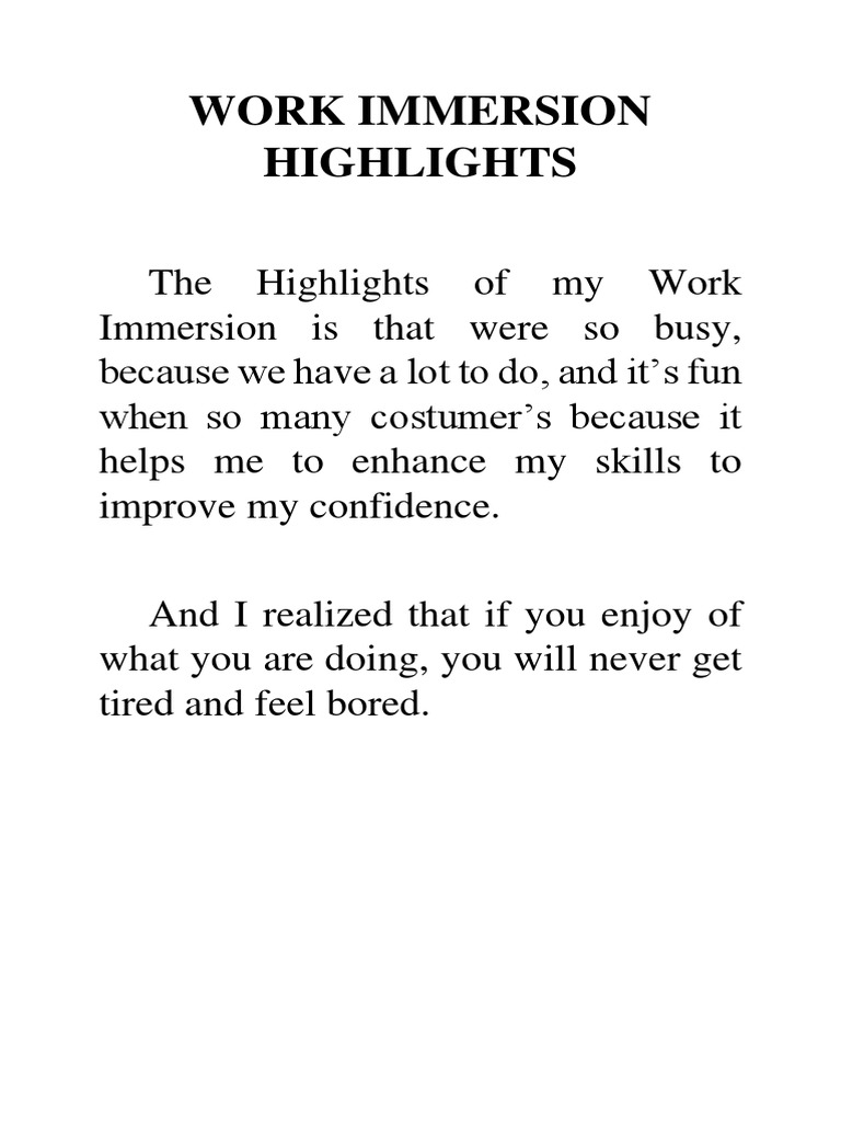 work immersion highlights essay example