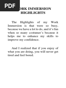 Work Immersion Highlights BK