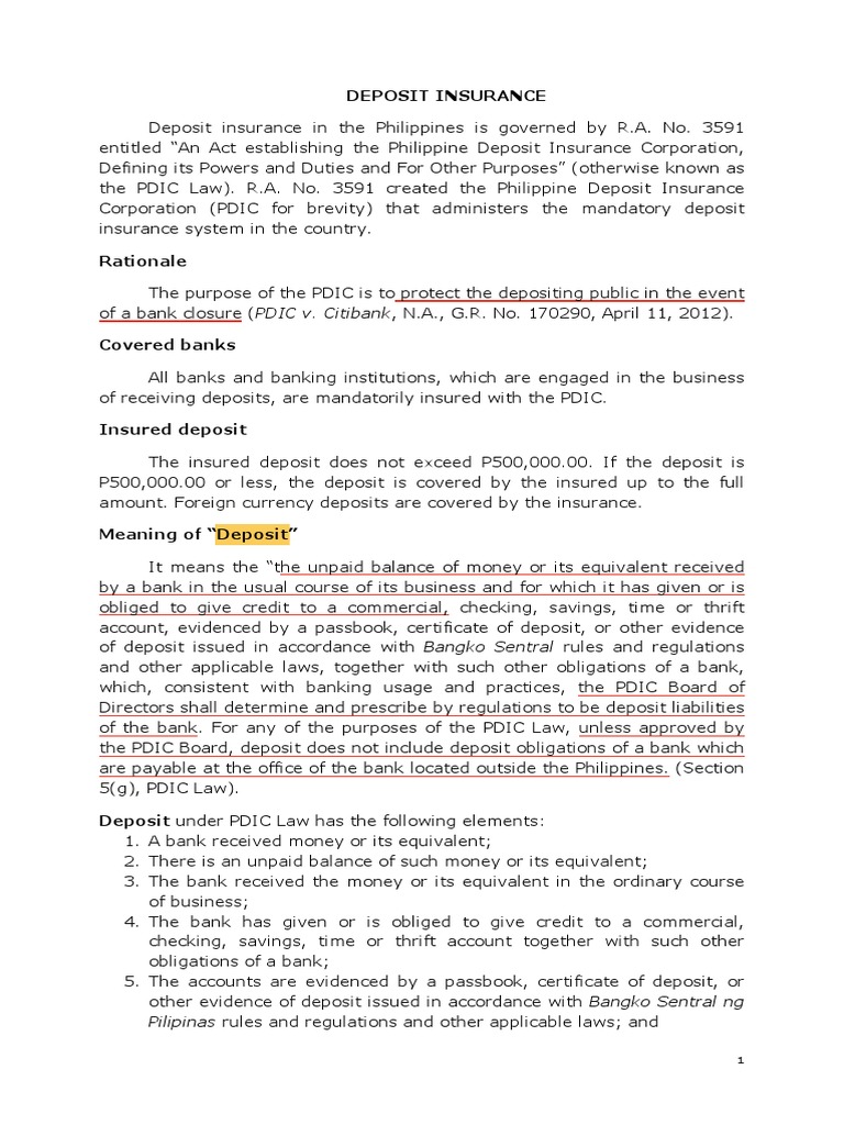 PDIC Deposit Insurance Coverage Explained | PDF | Deposit Account ...