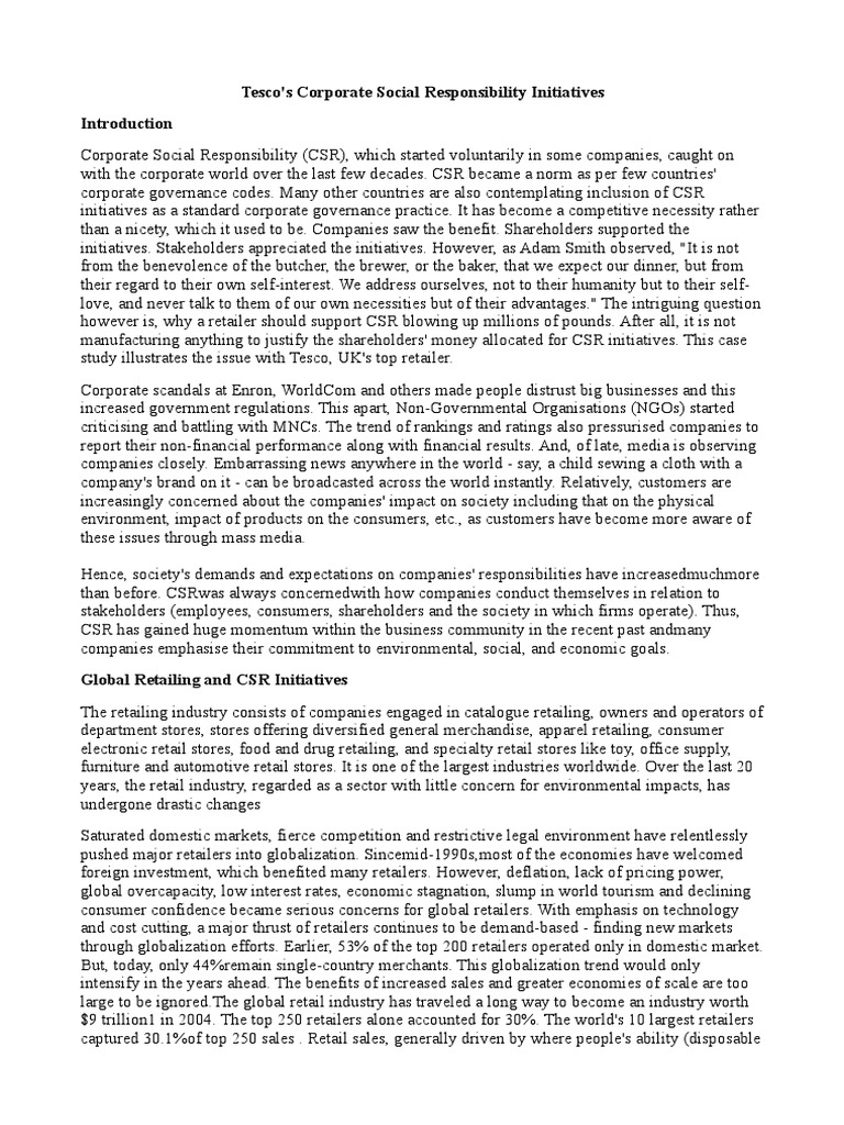 Q5 Tescos Corporate Social Responsibility Initiatives