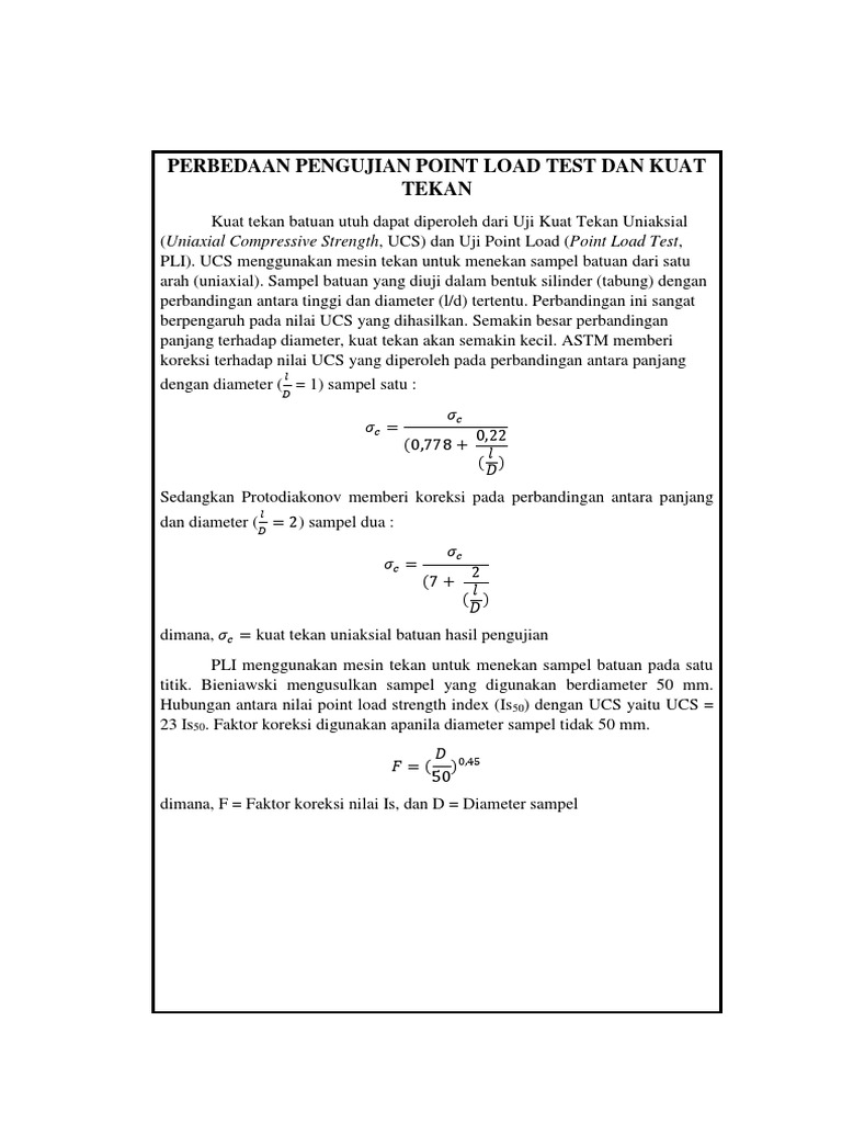 Perbandingan UCS dan Point Load Test | PDF