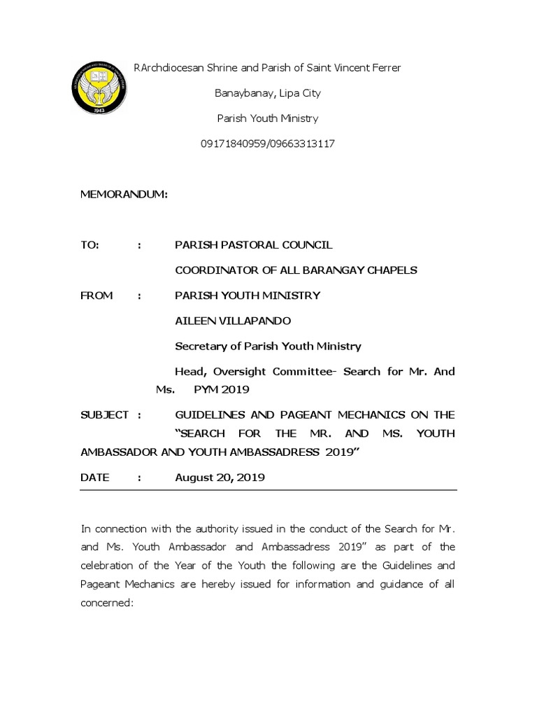 Pageant Guidelines for Youth Ambassadors 2019 | PDF | Sports ...