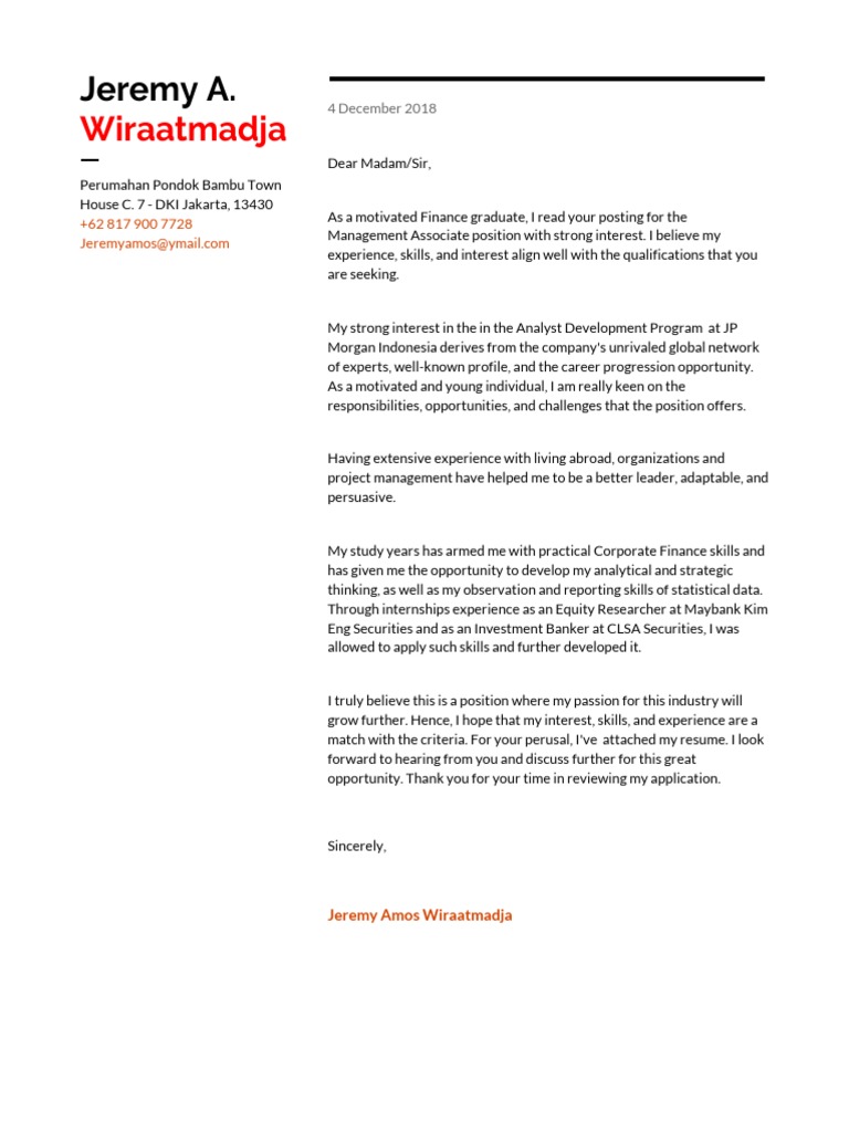 Cover Letter Jp Morgan Pdf Business Economies