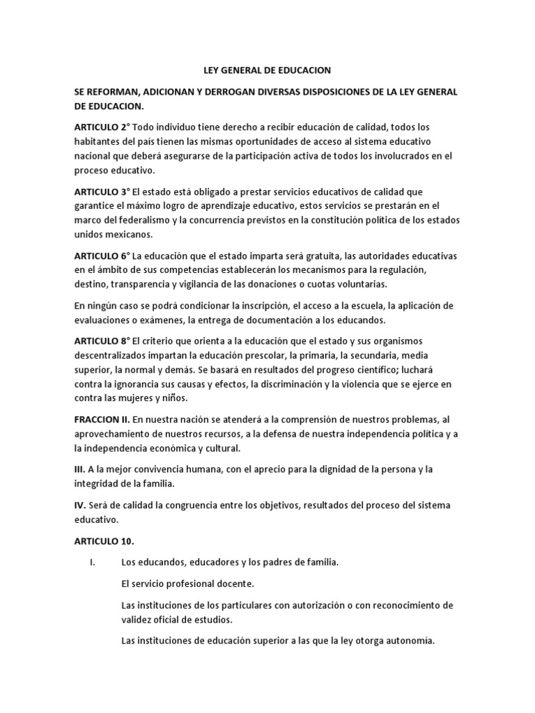 Ley General de Educacion | PDF | Educación primaria | Educación de la ...