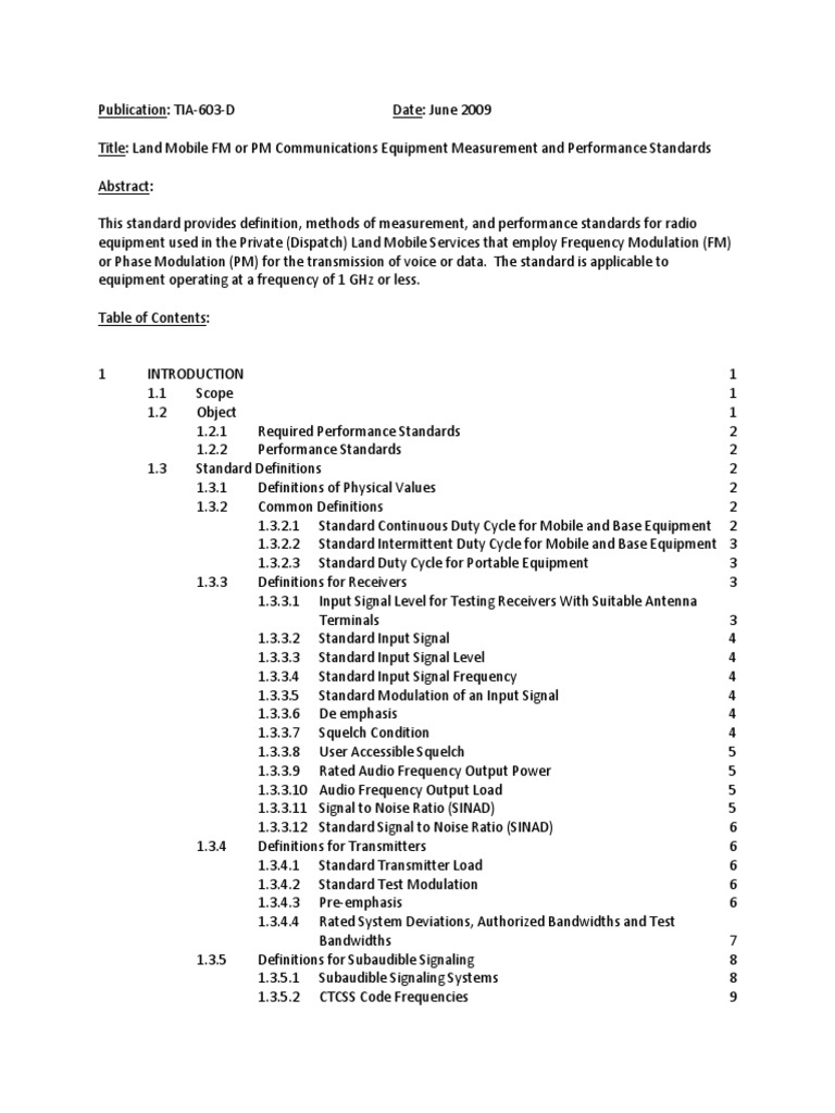 TIA-603-D Standards for Land Mobile Equipment | PDF | Frequency ...