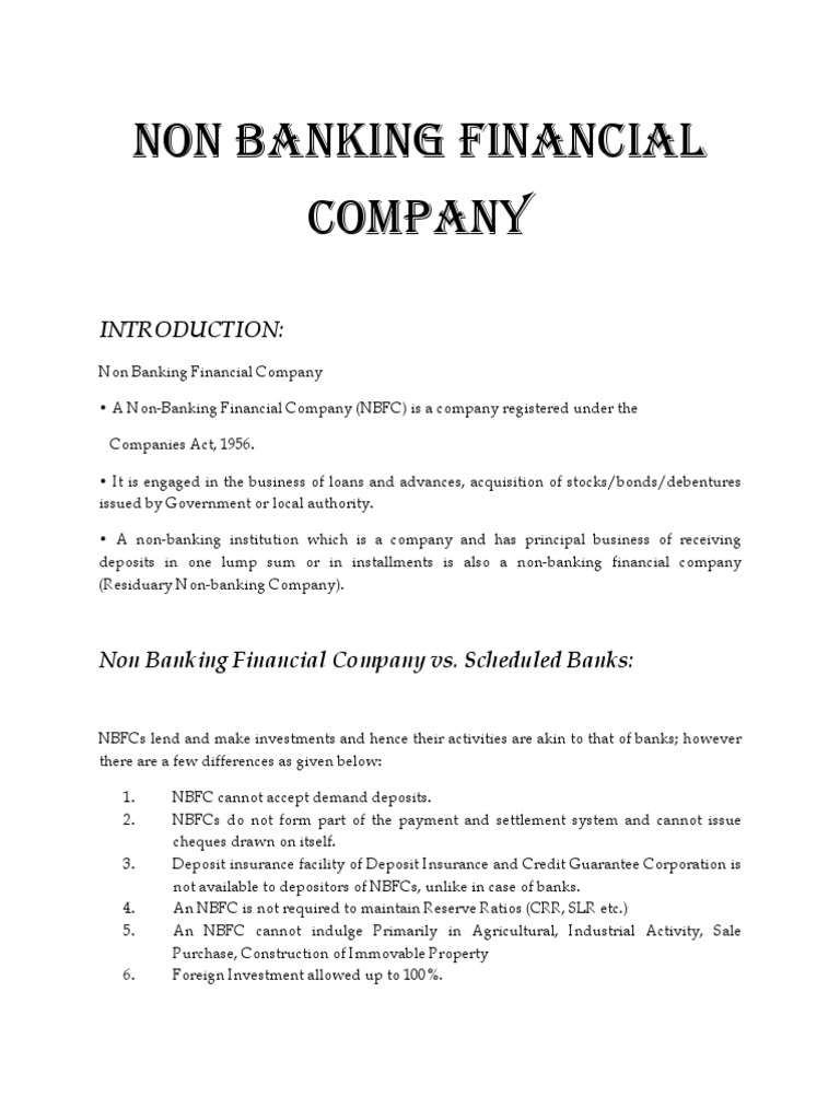 Understanding Non-Banking Financial Companies | PDF | Non Bank ...