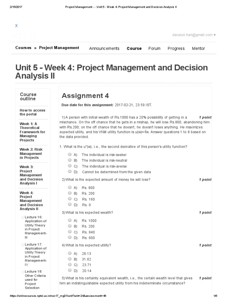 Project Management - Unit 5 - Week 4 - Project Management and Decision ...