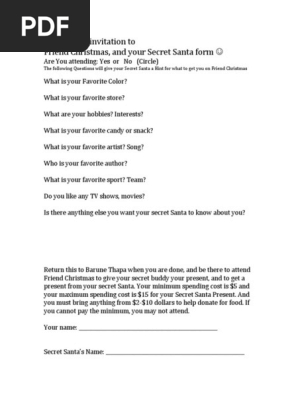 Friend Christmas Invitation/Secret Santa Form