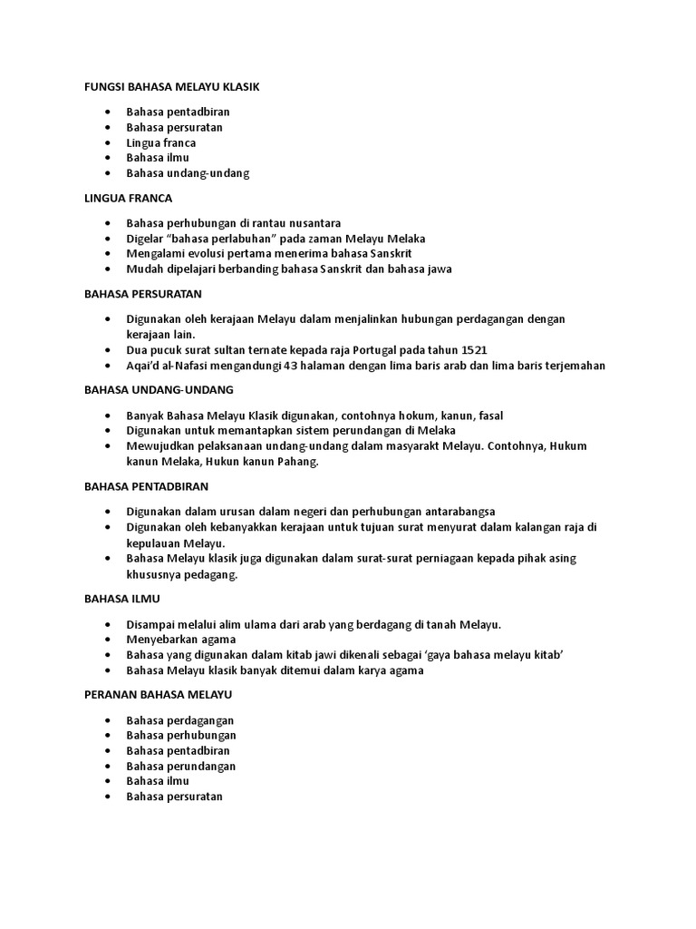 Fungsi Bahasa Melayu Klasik Pdf