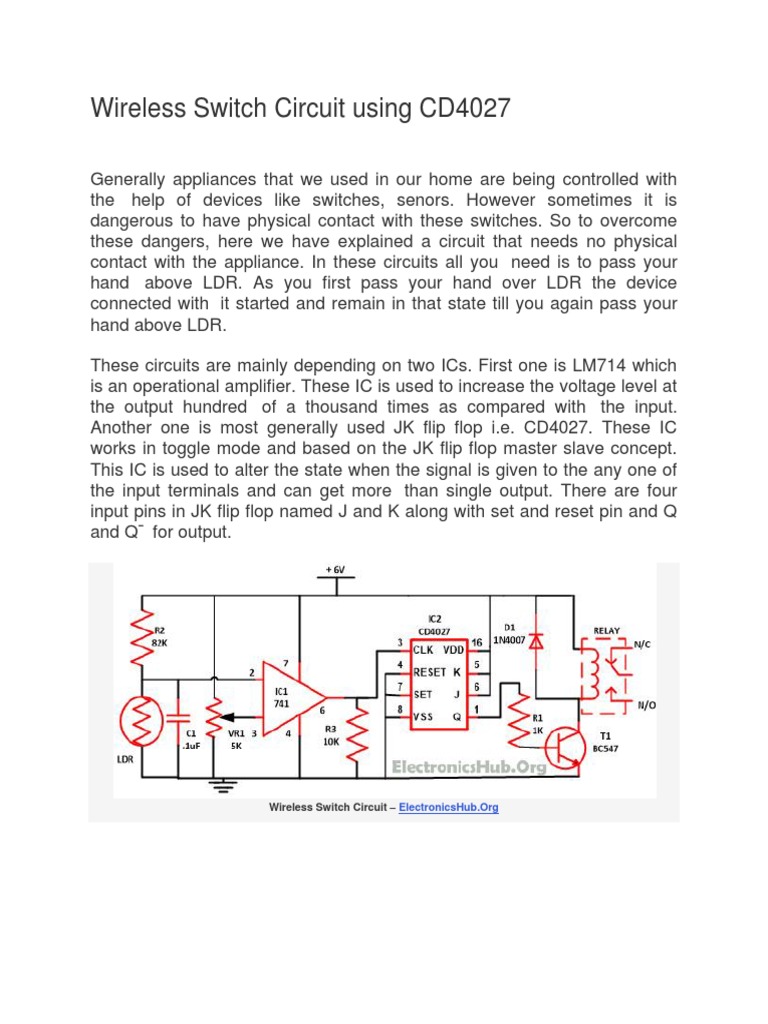 Wireless Switch Circuit Using CD4027 PDF