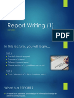 Lecture 3 Report Writing (1) - Part A