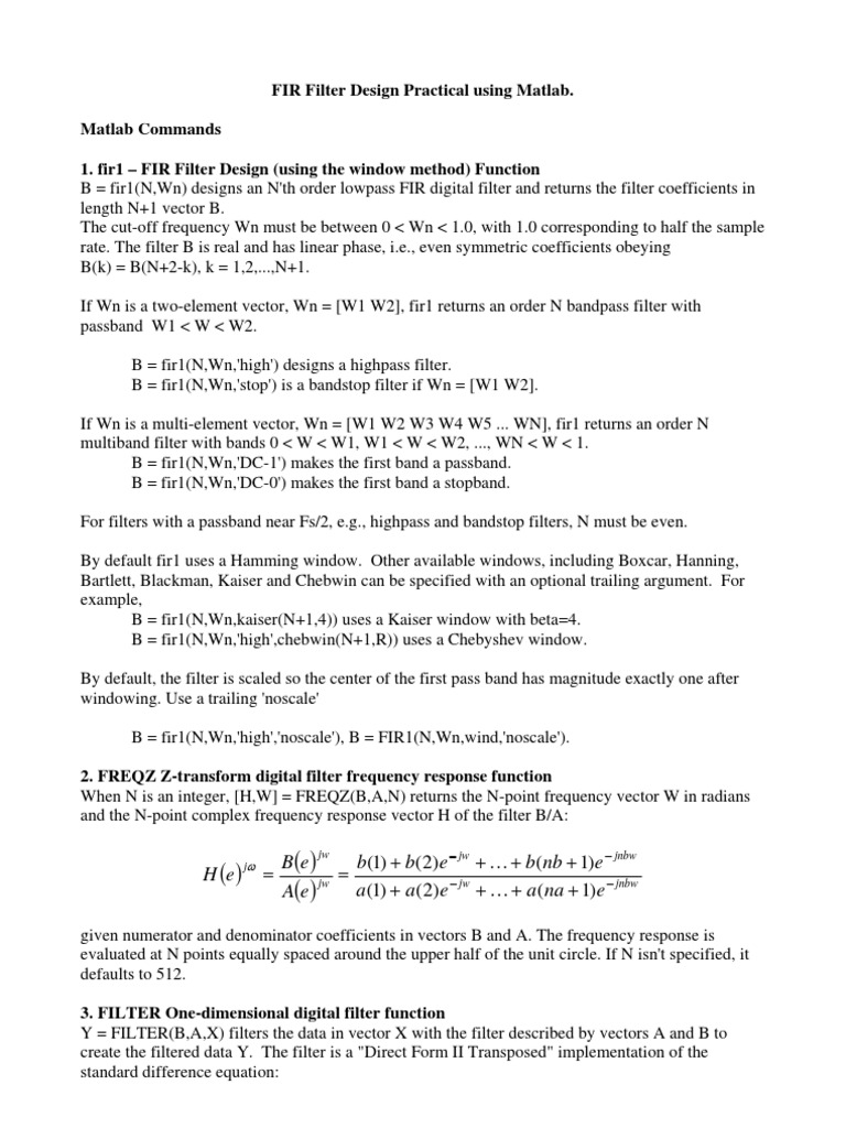 FIR Filter Design in MATLAB | PDF | Systems Theory | Telecommunications