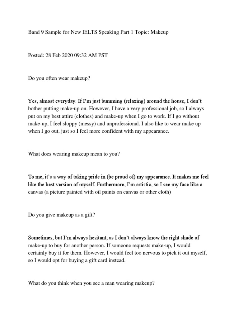 IELTS Speaking Part 1 Band 9 Samples | PDF | Self-Improvement