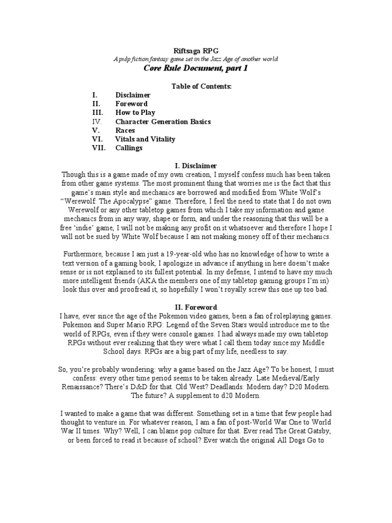 Riftsaga RPG - Core Document | PDF | Coyote | Human